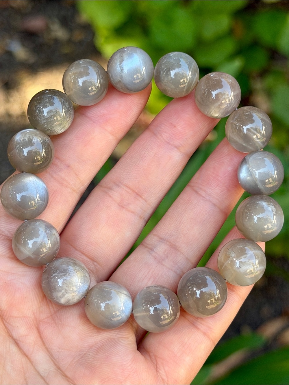 13.5mm Dark Gray Moonstone Stretch Bracelet 2637 - Picture 3 of 9